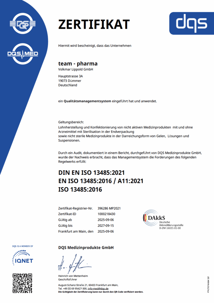 dqs Zertifikat gültig ab 06.09.2025